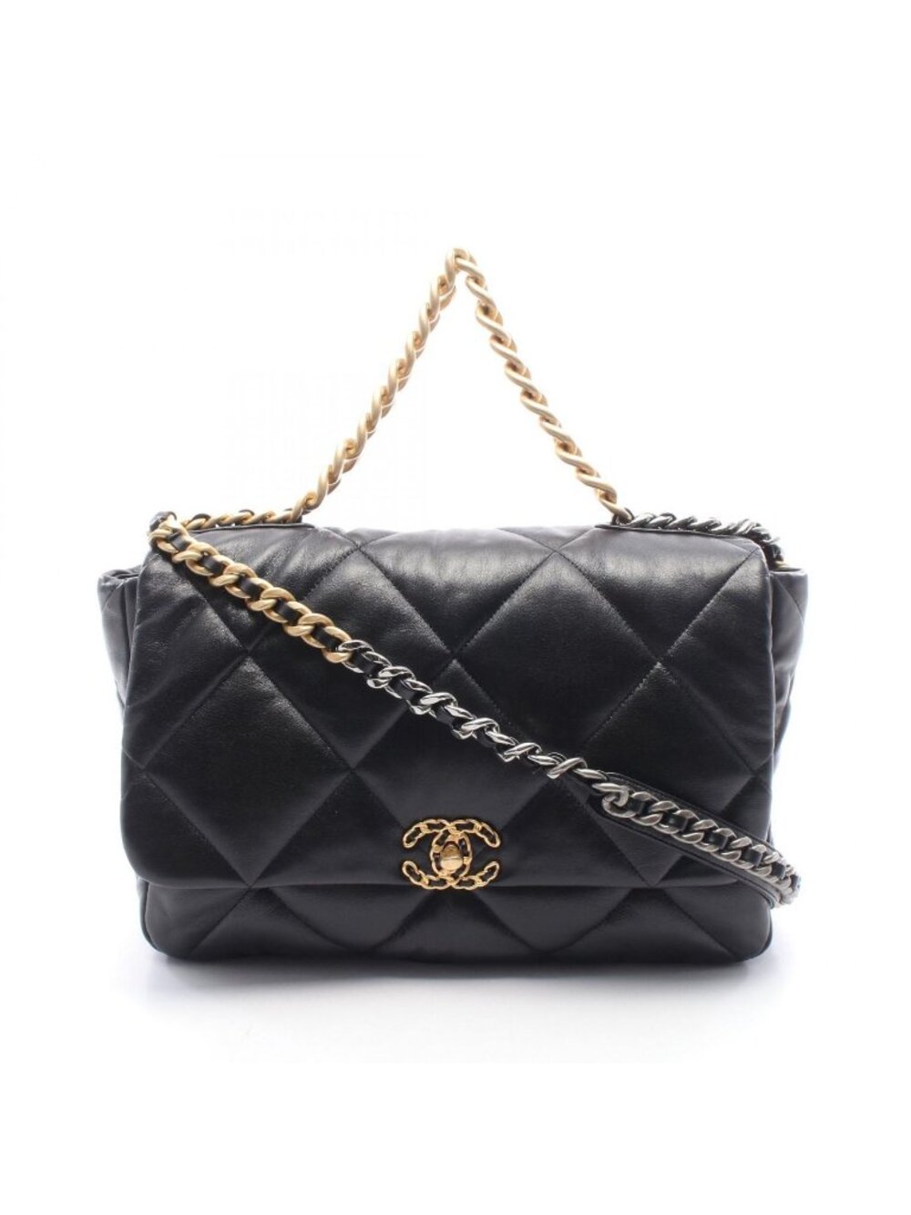 Chanel Shoulder Bag 19 Dizeneuf Maxi 2-Way Black Leather 19 Quilted